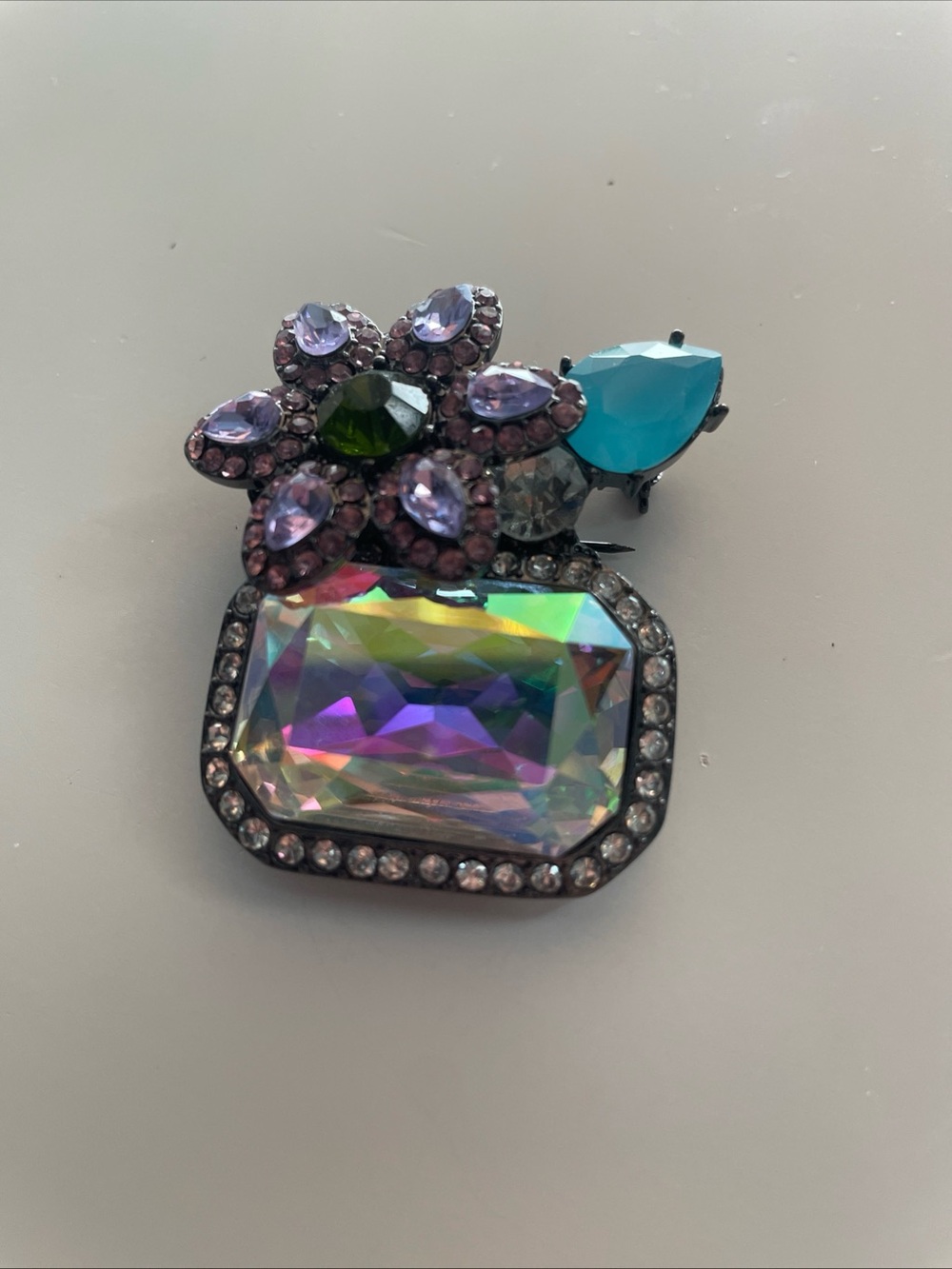 Vintage Erickson Beamon Mixed Color Rhinestone Brooch Purple Flower Gemstone
